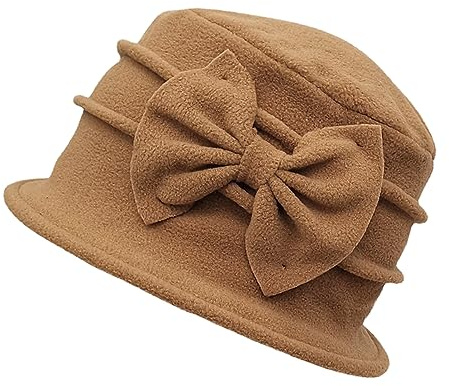 ZffXH Chapeau Cloche d'hiver en Feutrine Vintage, Femme, Bowler Church Derby Bucket Vintage Cap, Hiver Église, Fleece, Khaki, Automne