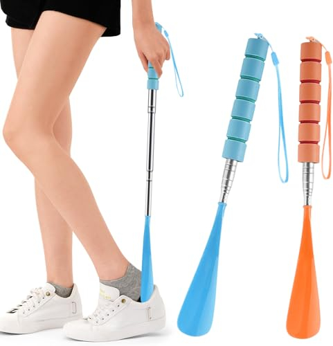 Schuhlöffel Schuhanzieher Shoe Horn Lang Langer Metall Kunststoff Klein Mini Teleskop 70 CM für Männer Frauen Senioren, 2 Stück Bunt