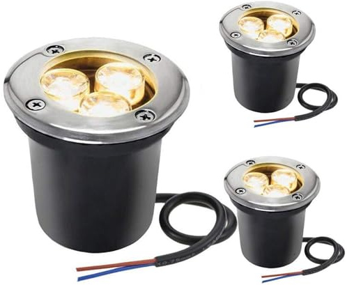 3PCS Outdoor Buried Lights - 3W Built-in floor lamp, Ground Lights IP67 Waterproof, Stainless Steel Recessed Path Light， LED Well Lights, Low Voltage Landscape Lighting Spotlight ( Color : Natural Lig