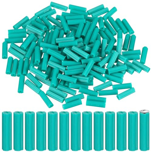 200 Pcs Expanding Plastic Screw Anchors 1/4 Hole Green Plastic Anchors for Concrete Tile Cement Bolt Expansion Tube for #10,11,12 Screws, Fix to Wall Drywall or Other Surface(1-1/4)