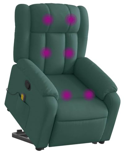 vidaXL Massagesessel, Verstellbar Sessel mit Aufstehhilfe, Fernsehsessel Relaxsessel mit Liegefunktion, Liegesessel Aufstehsessel Polstersessel, Dunkelgrün Stoff