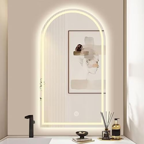40x70cm Gewölbter LED Schminkspiegel,50x80cm Wandmontierter Spiegel Mit 3 Farben Beleuchtung,50x90cm Unregelmäßiger Anti-Beschlag Badspiegel,60x90cm Für Wohnzimmer Schlafzimmer Bad Eingangsbereich ( C