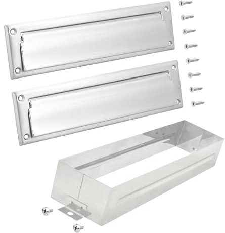 Nuk3y Solid Brass Mail Slot with Double Flap and Sleeve (Satin Nickel, 13 x 3.625)