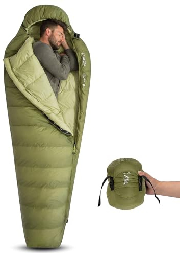 ATEPA mumie-sovsäck, sovsäck utomhus, varm sovsäck, vattenavvisande, sovsäckar för 4 årstider, perfekt för vuxna vid camping, resor och äventyr, (grön)