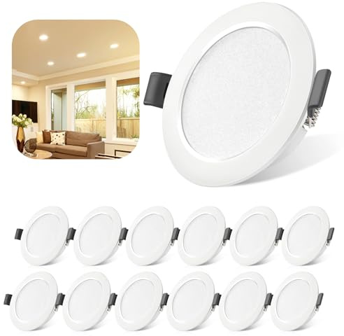 LED Spots 230V 5W IP44, 12er Set LED Einbaustrahler Flach 3000K Warmweiß | 450lm Deckenspot Einbauleuchten 68-80mm EinbauØ, Mini Slim Deckenstrahler Einbautiefe 25mm für Badezimmer Wohnzimmer Küche