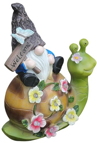 Statue Giardino Gnomo Solare - Versatile Decorazione Da Giardino Con Statuetta Di Gnomo | Ornamenti Da Giardino Da Giardino Da Collezione | Luce lumacaa Gnomo Da Giardino | Statua Solare In Resi