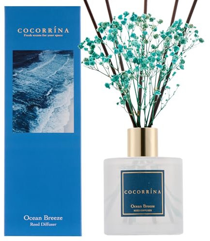 COCORRSTENDIG rumsdoft 200 ml med 8 doftpinnar, Ocean Breeze, naturliga eteriska oljor för en långvarig, uppfriskande doft, hemdoft för vardagsrum, sovrum, badrumsdekoration