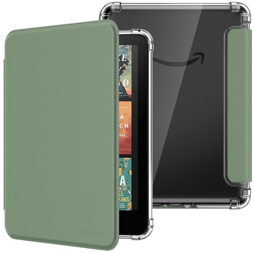 Moko Hülle für 7 Kindle Paperwhite 12.Generation & Colorsoft 2024, Seladon | Ultraklar Weich Transparent Rückseite Leicht Schutzhülle mit Auto Schlaf/Aufwach