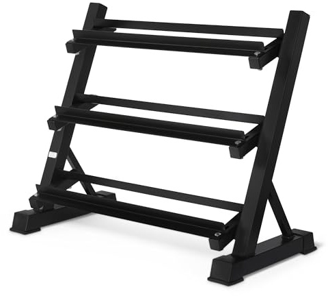 Amazon Basics, Rack per manubri regolabile con 3 ripiani (solo il supporto), nero