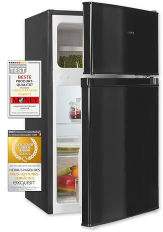 Exquisit Mini frigorifero congelatore, altezza 85 cm, frigorifero con congelatore piccolo, 85 litri, congelatore a 4 stelle, KGC590-30-E-040E nero