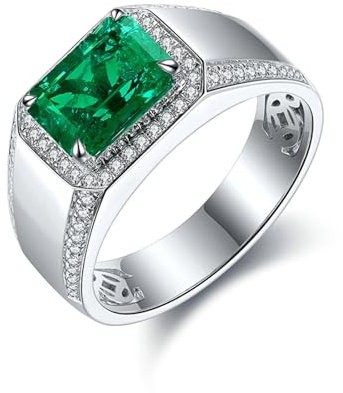Beydodo Eheringe 585 Echtgold Herren, Ring Hochzeit Siegelring mit 2.1ct Erstellter Smaragd Verlobungsring Trauringe Nickelfrei Gr.57 (18.1)