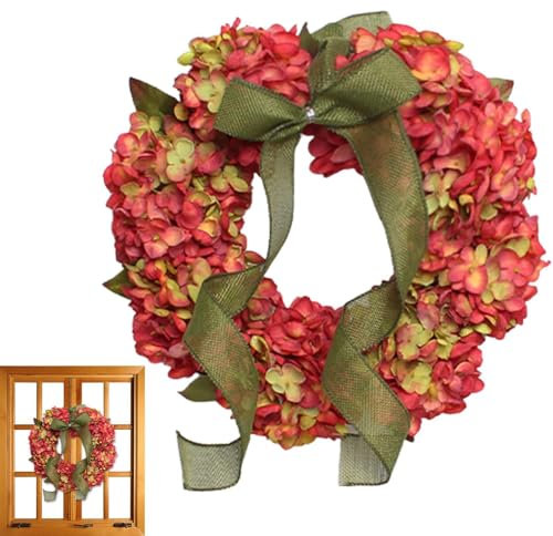 Couronne d'automne - couronne de porte bricolage avec feuilles d'hortensia | Garlande de couronne d'hiver d'automne à longue durée, décoration pour Noël, Thanksgiving, porte d'entrée, cheminée, salon,