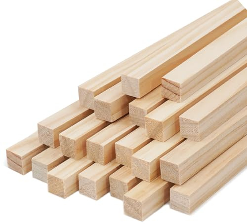 20 piezas de tacos de madera cuadrada de 12 x 300 mm, tacos de madera cuadrada para manualidades, palos de madera dura sin terminar, para bricolaje, decoración del hogar (12 mm)