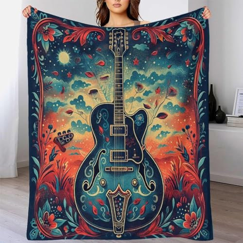 TBDUEPS Luxuriöse, Bequeme Decke mit Gitarre für drinnen und draußen, Beste Yogadecke für Frauen als Geschenk für Familie, Geburtstag, Hochzeit, 150 x 200 cm