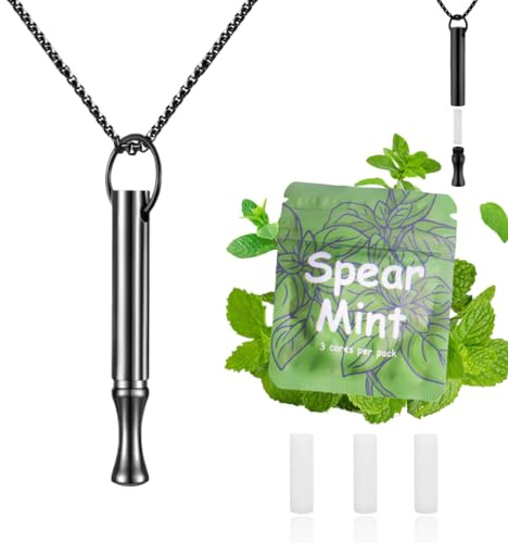 LAMKHOO Breathing Necklace to Quit Smoking and Vaping with Refillable Mint Pods Stainless Steel Stop Smoking Aids Fidget Necklace for Anxiety Relief Smokeless Inhaler for Adults