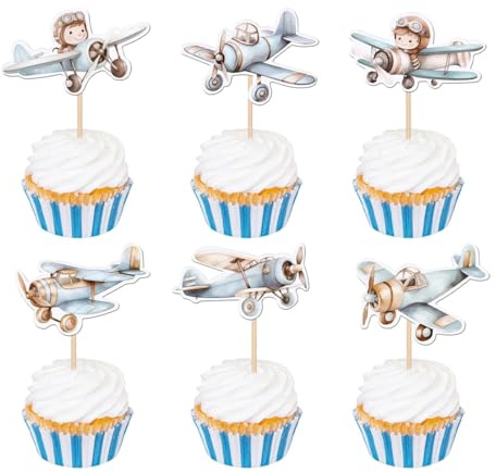 36 Stück Flugzeug Tortendeko, Ebene Cupcake Toppers, für Taufe, Babyparty
