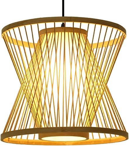 Lampadario in vimini in legno con paralume in pergamena Stile pastorale Cesto di bambù Lanterna Lampada a sospensione a soffitto Lampade in rattan Lampada da soffitto regolabile
