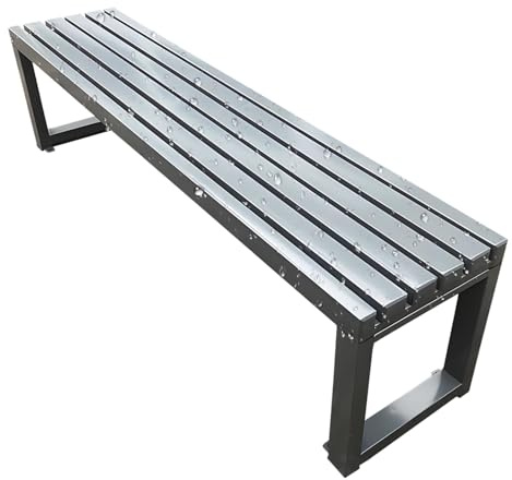 Gartenbank für 2 Personen, rückenfrei, Metall, 1 m, wetterfester Terrassenstuhl für Veranda, Hinterhof und Park, graues Design, perfekt zum Entspannen