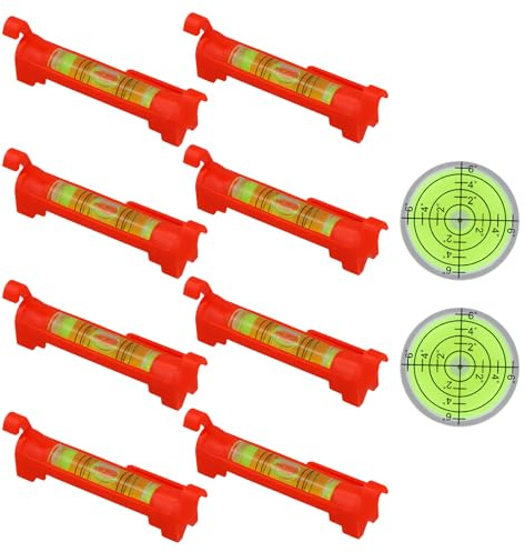 10 Pcs Wasserwaage Klein, 8 Schnurwasserwaage 75x12,5mm, 2 Runde Präzisions Bullseye Wasserwaagen 32mm mit Gradangabe, Kreisförmig, Libelle für Bauwesen Vermessung Klempnerarbeiten Maurerarbeiten