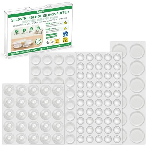 Inwee 119 Topes de Puertas Para Pared, Pies de Goma Transparentes, Topes Elásticos, Parachoques de Muebles, Lagrimas de Silicona Autoadhesivas, Para Protectores de Muebles Y Puertas, 4 Tamaños
