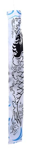 Angoily Japanischer Fisch Windsack Koi Flagge 140cm Dekorative Garten Hängeflagge Wetterfest Schwarz Weiß Geeignet für Außenbereich und Japanische Restaurantdekoration