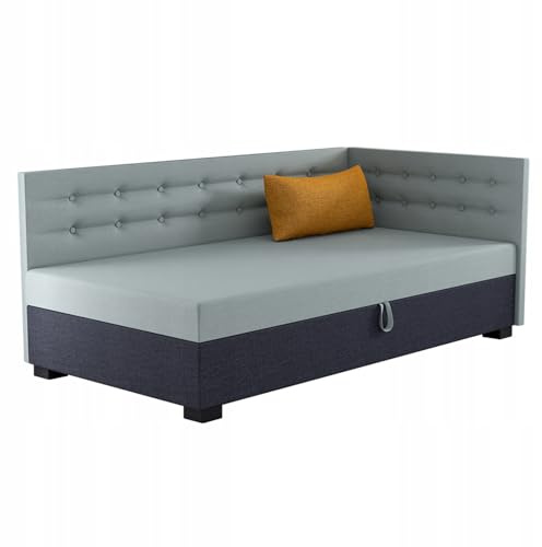 TAPCZANY24 - Boxspringbett Olaf+ 123x198 cm mit Taschenfederkern Matratze | Bett mit Matratze, Polsterbett mit Bettkasten, Gepolstertes Einzel Bett, Schlafsofa - Minze mit Graphit