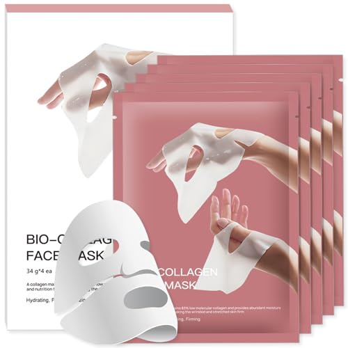 Maschera Viso Al Collagene, Bio Collagen Face Mask, Maschere Notturna Idratante, Idratare e Rassodare la Pelle, Minimizzare i Pori e Anti Wrinkle Lifting, Migliora l'Elasticità, 5 Pezzi