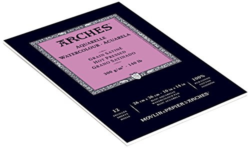 ARCHES 26 x 36 cm 300 GSM Hot Pressed Short Side Glued Pad Watercolour Paper - Natural White (Pack of 12 Sheets)