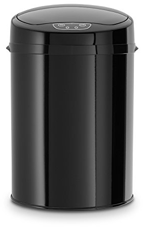 ECHTWERK Poubelle de bureau / salle de bain / cosmétique, poubelle avec capteur, poubelle électrique, capteur de mouvement infrarouge, touchless, corps en inox, capacité 9 litres, INOX BLACK