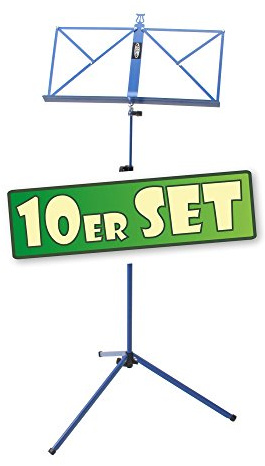 Classic Cantabile Notenständer Medium 10x Set - mittelschwere Ausführung - robuste Klemmschrauben - mit Haltebügel an der Auflageflächen - rutschfeste Gummifüße - Aufstellhöhe: 65-130 cm - Blau