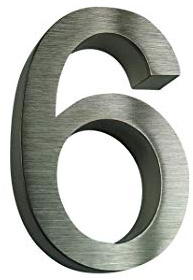 3D Hausnummer 6 Edelstahl Arial rostfrei witterungsbeständig 3D Effekt 16cm Höhe und 3cm aus gebürstetem Edelstahl V2A filigrane Schriftart erhältlich: 0 1 2 3 4 5 6 7 8 9