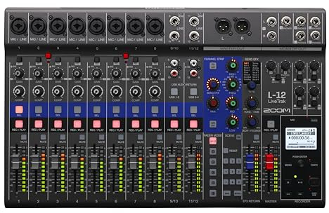 Zoom LiveTrak L-12 Mixer/Multitrack Recorder for Musicians and Podcasters, 12-Input/14-Channel, 5 Powered Headphone Outputs, USB Audio Interface