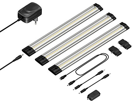 parlat LED Unterbau-Leuchte Siris, Touch-Dimmer, flach, 30cm, je 370lm, weiß, 3er Set