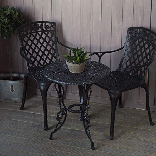 Lazy Susan London Rose Bistrotisch | Rund | 2-Sitzer | wartungsfrei | wetterfest | Sandguss-Aluminium | Antik Bronze | Rose stühle