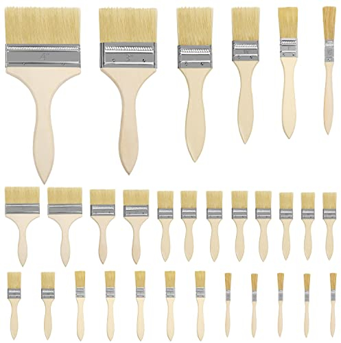 Kurtzy 30 STK Wiederverwendbares Pinsel Set - 6 Größen - 1,3-10 cm Pinselkopf - Lackpinsel für Lacke, Farben, Klebstoffe, Gesso & Beizen - Acryl Pinsel für Malerbedarf