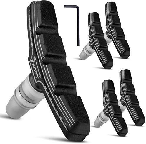 NUWAB 2 Pairs Premium Bike Brake Pads, Professional Mountain Bike V-Brake Pads with Hex Nuts and Spacers, Universal Bicycle Brake Blocks, 1PCS Allen Wrench Come With