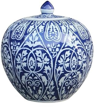 Fine Asianliving Pot à Gingembre Chinois Porcelaine Bleue D27xH30cm Chinois Vase avec Couvercle Asiatique Jingdezhen Mandarin Décorative