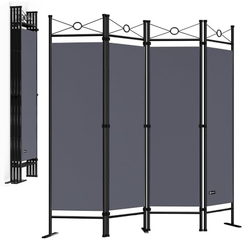 DEUBA® 2er Set Trennwand 180x160cm 4 teilig Blickdicht Freistehend Faltbar Stabil Wohnzimmer Schlafzimmer Büro Raumteiler Spanische Wand Paravent Grau
