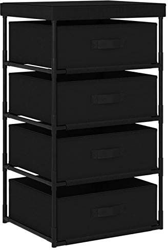 Voupuoda Aufbewahrungsregal mit 4 StoffKörben, Standregal, Regal Schrank, für Flur Wohnzimmer Kinderzimmer Bad oder Diele, Stahl Schwarz