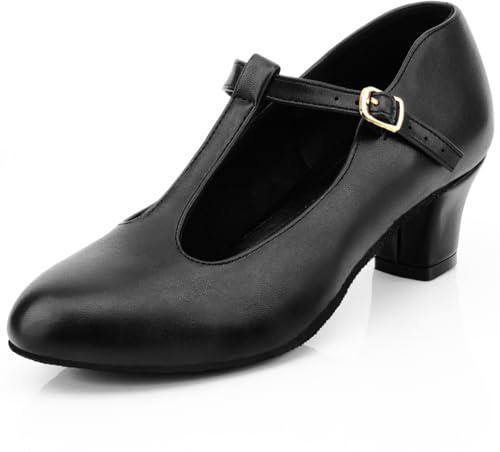 Bokimd Womens Black T-Strap Character Shoes Latin Salsa Ballroom Dance Heels Wedding Shoes Dress Pump (8.5 / Black)
