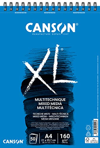 Canson XL Mixed Media, Papel Multitécnica, Grano Suave, 160g, A4, Blanco, 50 hojas