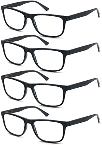 OLOMEE Reading Glasses 2.00 Oversized Large Square Men Readers Black Frame 4 Pack,Comfy Lightweight Eyeglasses for Reading Flexible Spring Hinge