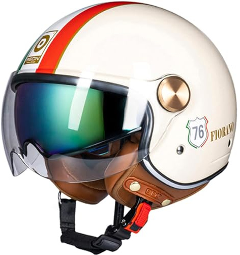 Vintage Motorradhelm mit Doppelvisier, Frauen Motorrad Jethelm, Offenes Gesicht Helm für Scooter Roller Moped Cruiser Chopper Harley ECE Zertifiziert - Komfort-Innenfutter (Blumen)