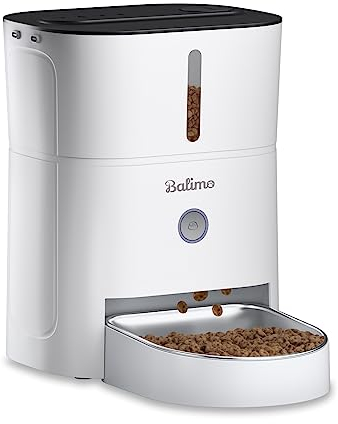 Balimo Futterautomat Katze 3L, Katzenfutter Automat mit Programmierbarem Timer, Futterautomat Hunde mit Nachtlicht, Fresh Lock Technologie, Edelstahlnapf,1 bis 6 Mahlzeiten pro Tag,Weiß