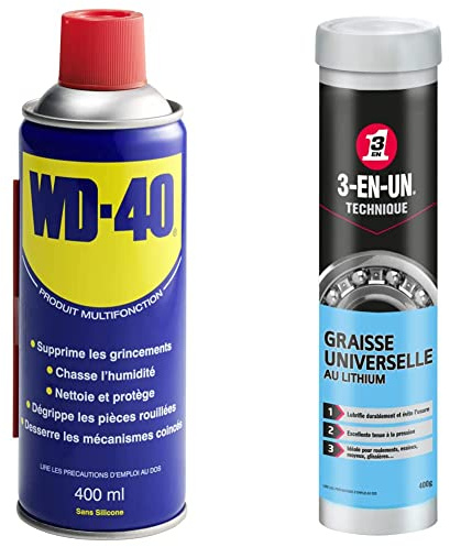WD-40 • Produit Multifonction • Aérosol • Sans Silicone • Non Conducteur • Compatible Plastiques, Caoutchoucs, Tous Métaux & 3-EN-UN Technique • Graisse Universelle au Lithium • Cartouche