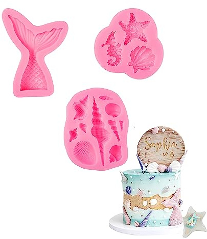 TAFACE 4 Stück Meeresschalentier-Silikonformen, 3D-Fischschwanz, Seestern, Muschel, Muschelform, DIY-Backformen, für Kuchen, Schokolade, Süßigkeiten