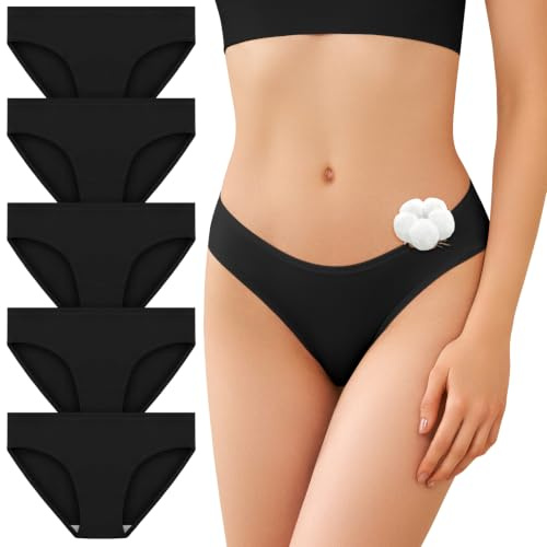 SIMIYA 5 Pack Womens Underwear Multipack, Low Rise Womens Black Briefs