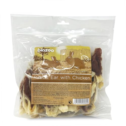 Biazoo - Oreja de Conejo con Pollo 500 grs. Snacks Oreja de Conejo 43,6 % con Pollo 47,1 % elaborada con Ingredientes 100 % Naturales y Vitamina E. Alto Contenido de proteína y Textura Irresistible