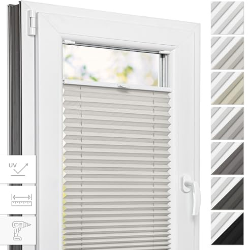 Estika Thermo-Plissee mit Bohren - 110 cm x 150 cm - Farbe: Beige - Plissee Blickdicht, Fensterrollos für innen, Verdunkelungsplissee, Rollos für Fenster