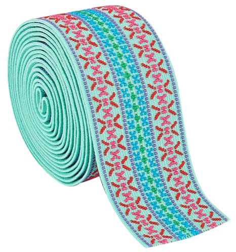 BENECREAT 2.3 m Elastisches Vintage-Jacquardband, 50mm Grünes Und Rotes Elastisches Gewebtes Jacquardband Boho-Jacquard-Gummiband Für DIY-Bastelzubehör, Verschönerungsdekorationen